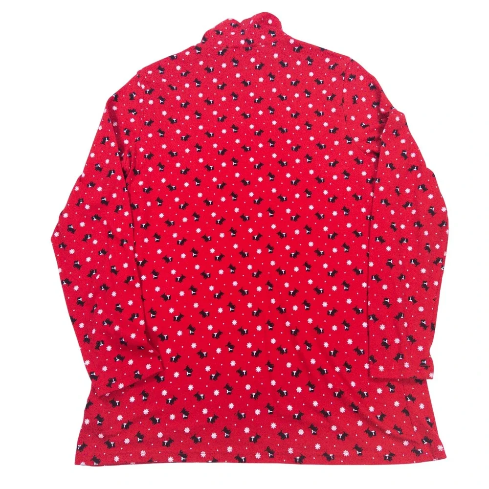 90s Womens Red Scottie Dog Print Turtleneck White Stag Long Sleeve Top L/G - Picture 7 of 8